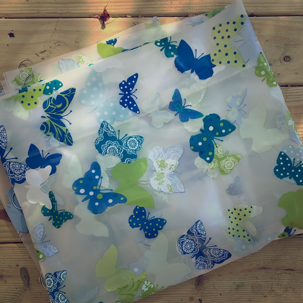 New Vinyl Butterfly Shower Curtain with Hooks